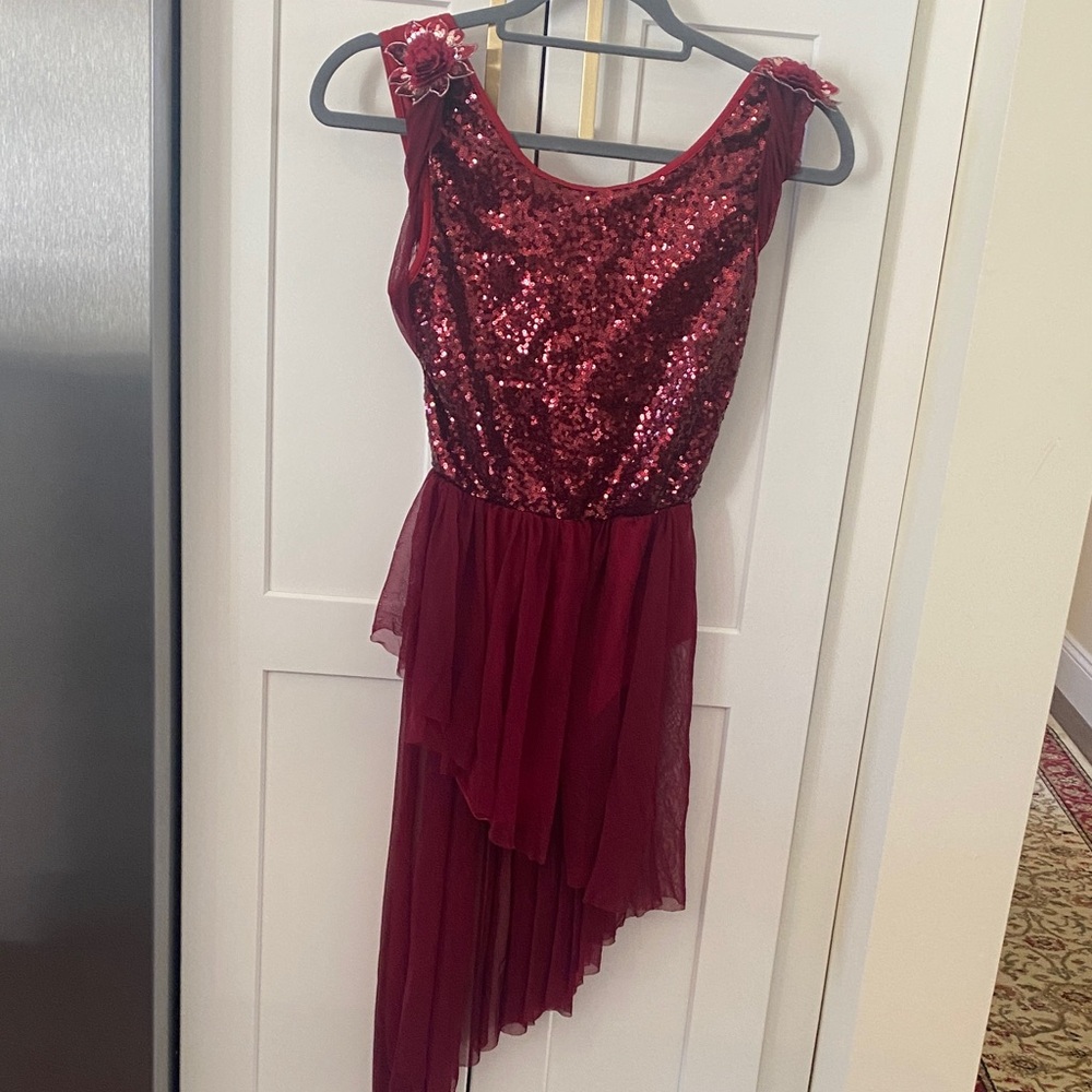 Elegant Burgundy Sequin Skating Dress- Adult Medium